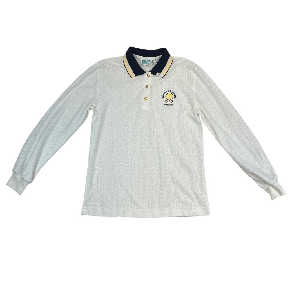 Lily's of Beverly Hills Polo Sweater Womens Petite White Long Sleeve Golf Preppy